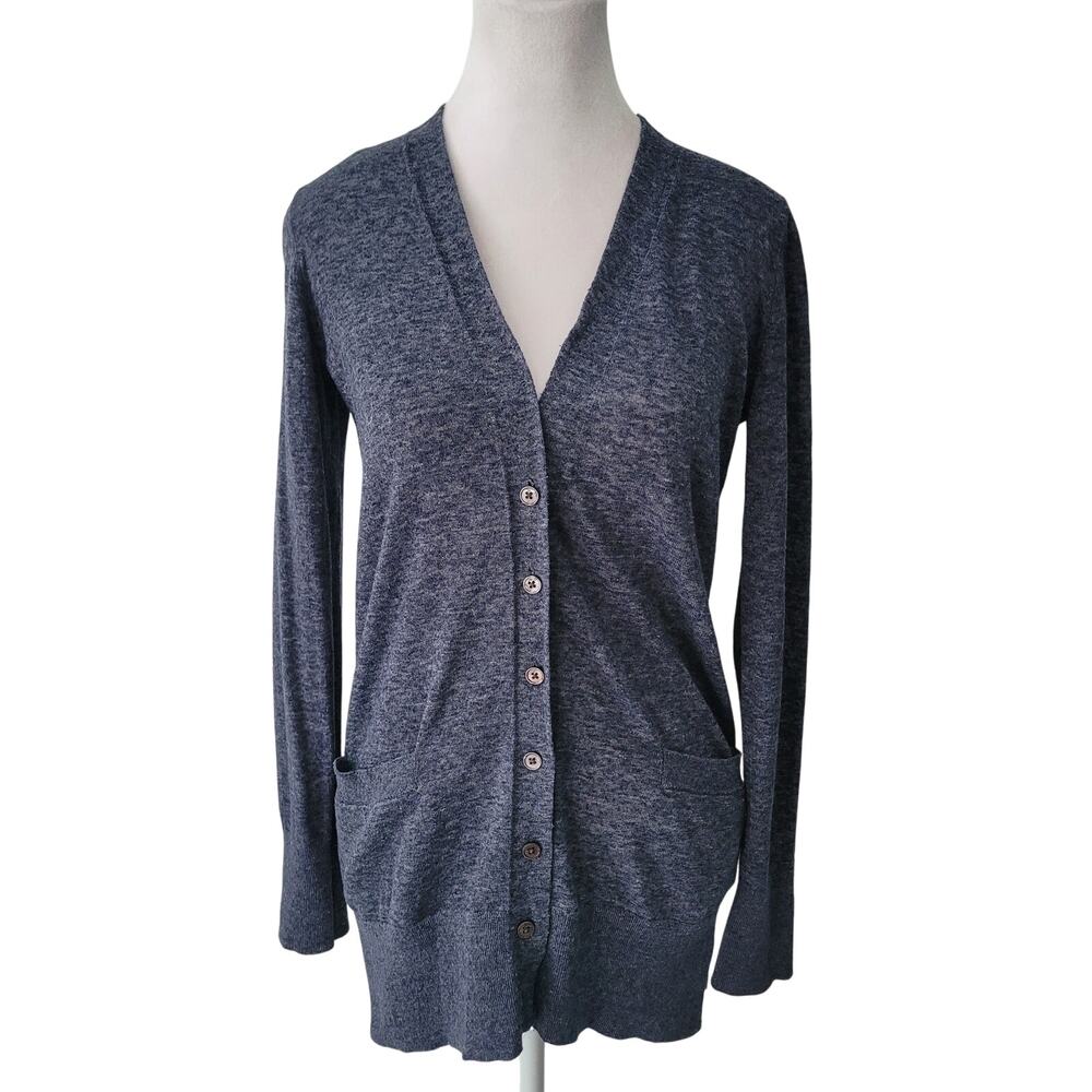 Gap‎ Size XS Blue Linen Blend V Neck Button Cardigan Lightweight Casual